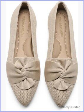 Pointed Toe Foldable Knit Ballet Flats with Bow Slip-On Dress Shoes